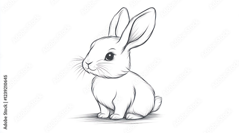 Fototapeta premium Cute bunny rabbit drawing, white background, Easter card design