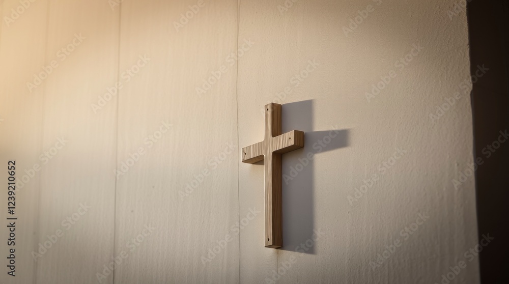Naklejka premium Simple Wooden Cross on Wall Faith Religion Background