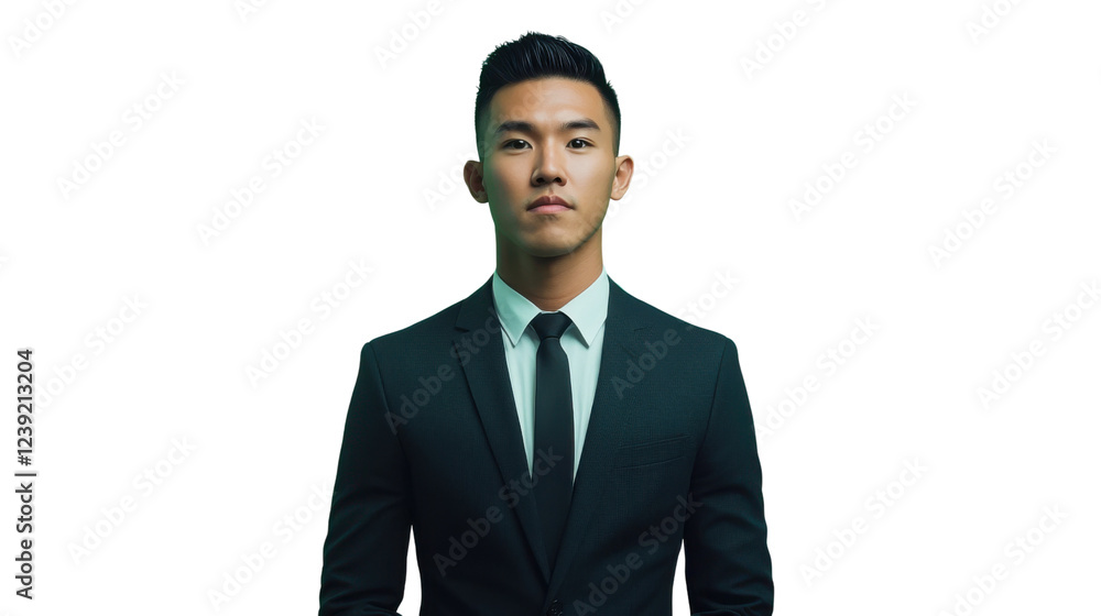 Serious businessman posing with transparent background, green lighting Serious businessman posing with transparent background, green lighting