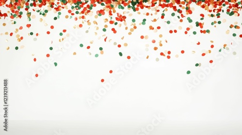 Wallpaper Mural festive confetti in red, green, and gold scattered over a smooth white surface, holiday charm, clean and professional design Torontodigital.ca