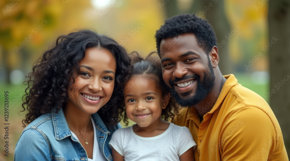 Loving parents and daughter embracing outdoors in fall season Loving parents and daughter embracing outdoors in fall season