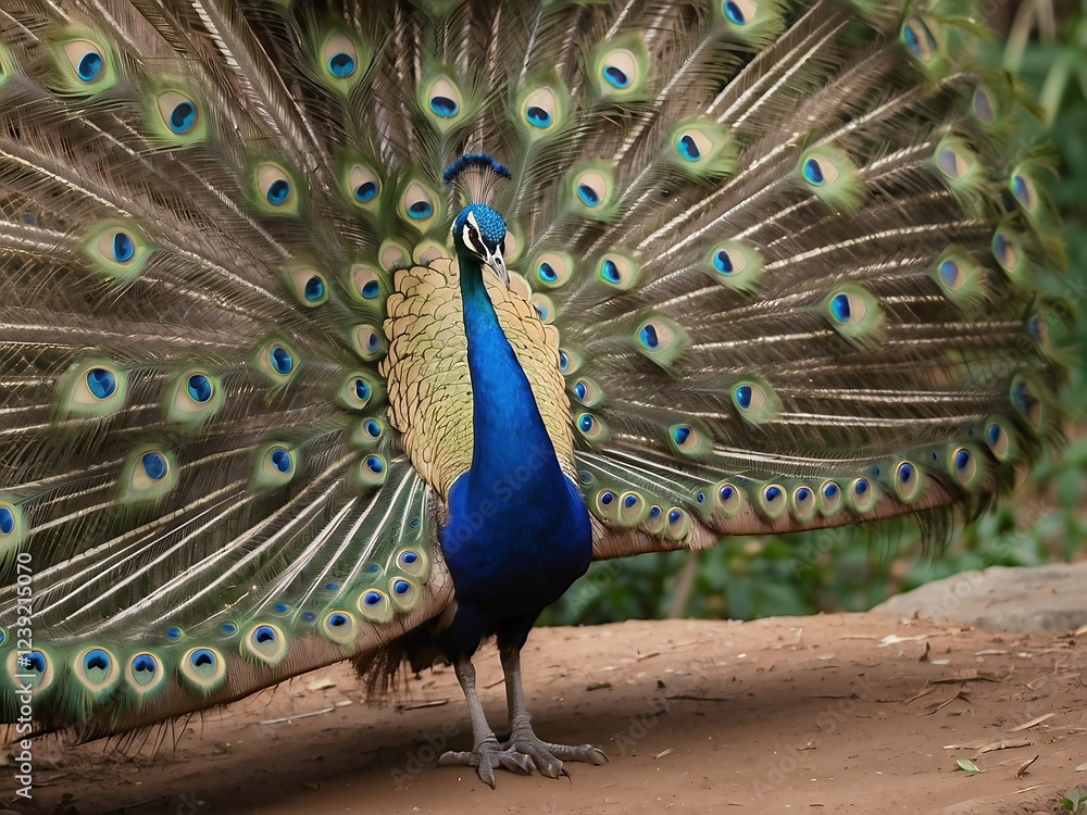 Obraz premium Vibrant Indian Peafowl Displaying Colorful Feathers in Nature