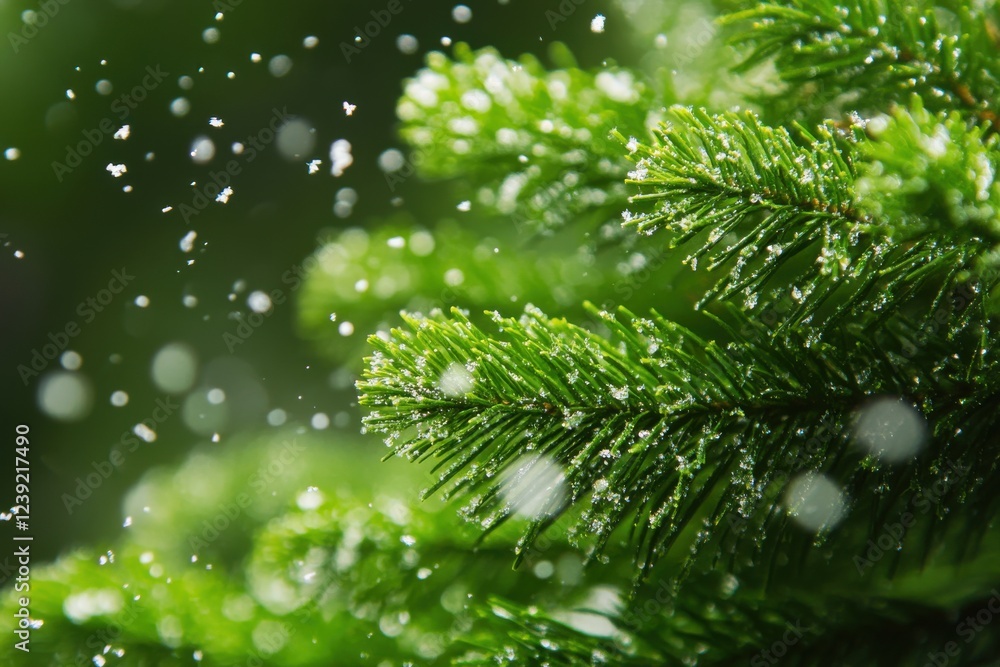Falling snowflakes in a serene winter landscape - tranquil green backdrop - perfect for holiday inspiration and seasonal decor themes Falling snowflakes in a serene winter landscape - tranquil green backdrop - perfect for holiday inspiration and seasonal decor themes
