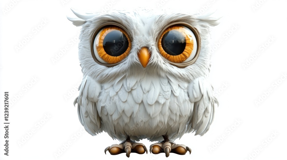 Fototapeta premium Cute white owl, cartoon style, isolated, white background, children's book illustration