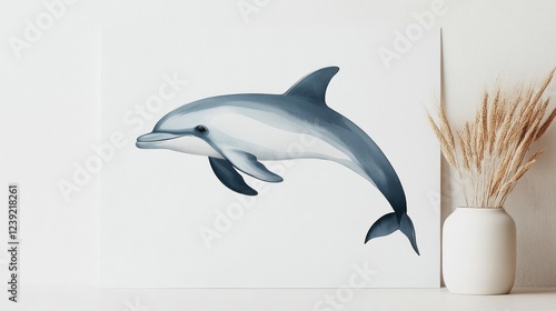 Dolphin leaping, ocean background, nature art print photo