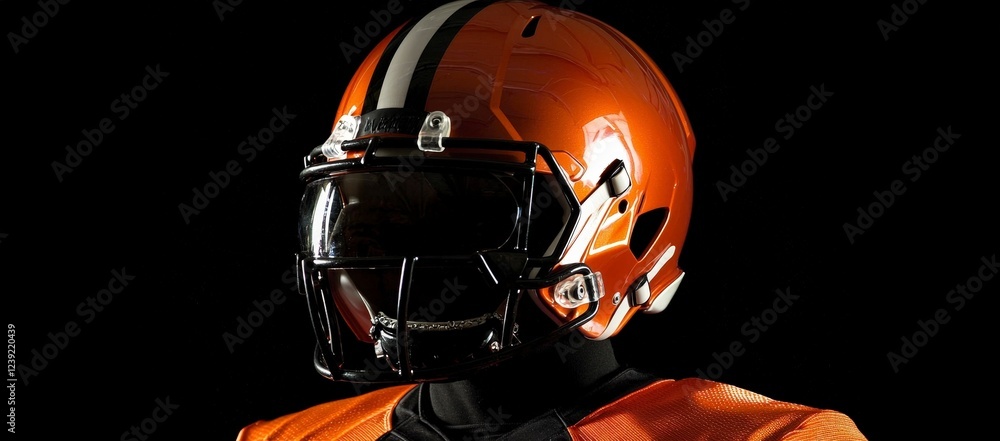 Fototapeta premium Modern American Football Helmet in Vibrant Orange Color on Display