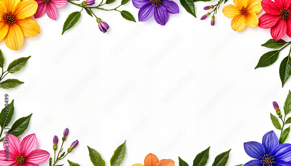 Fototapeta premium Colorful floral frame on white background