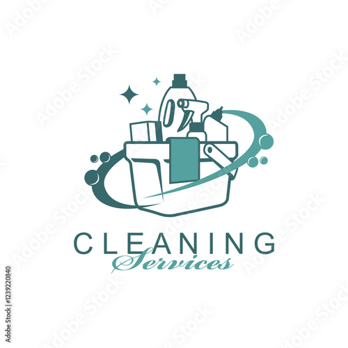 cleaning service design with chemical products in bucket isolated on white background