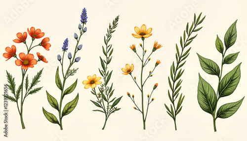 Wallpaper Mural Watercolor wildflowers and herbs botanical illustration Torontodigital.ca