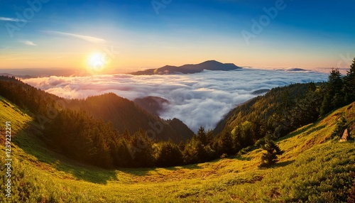 beautiful landscape with fog and hills 