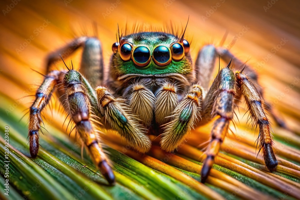 Fototapeta premium Spring Spider on Palm Leaf