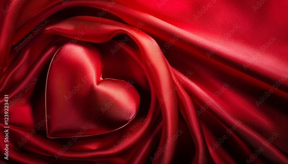 Obraz premium red satin background with heart suitable as cover or background for saint valentine's day