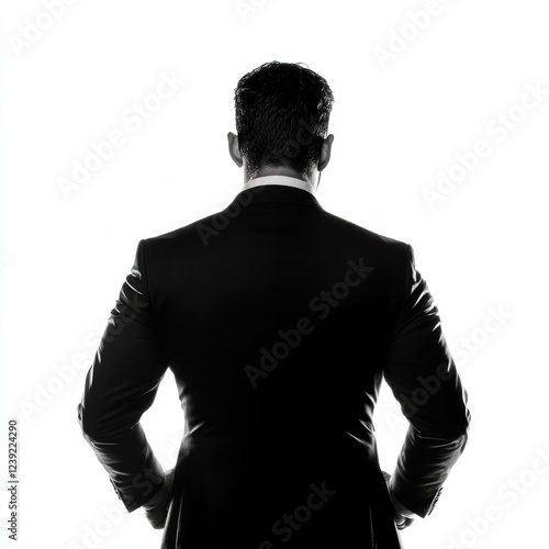 Malicious Gossip: Depiction of a Back Stabber with Knife in Black-and-White Business Concept on White Background photo