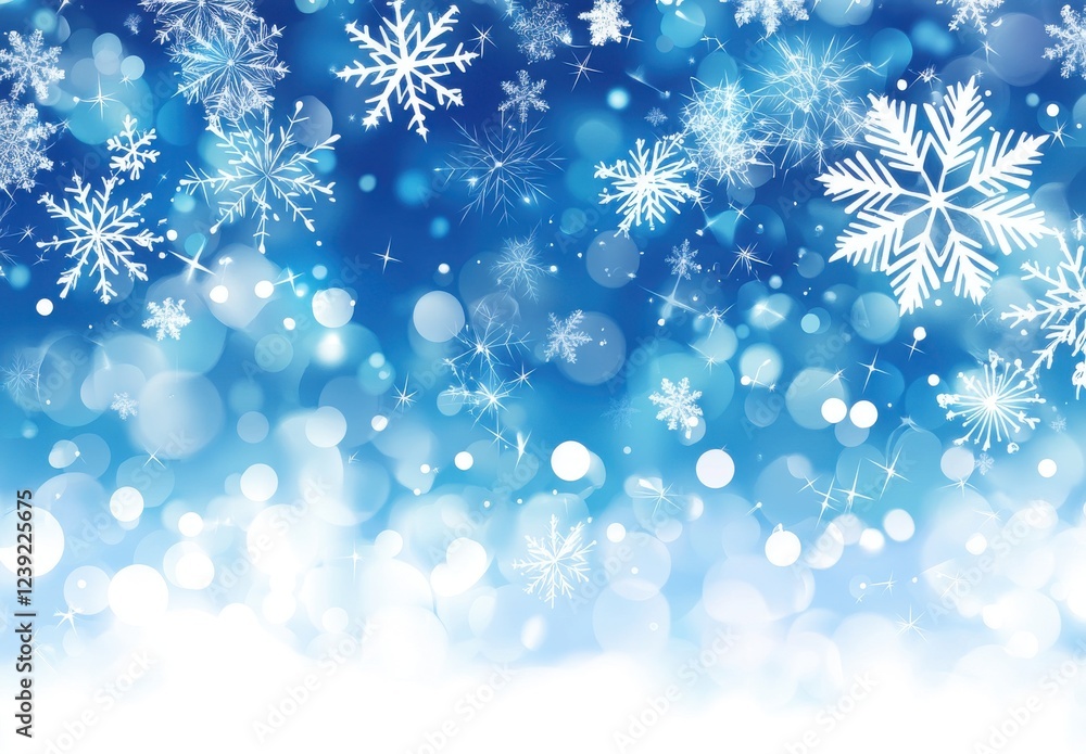 Beautiful winter background with soft blue hues, sparkling bokeh effects, and intricate snowflakes creating a magical and serene holiday atmosphere Beautiful winter background with soft blue hues, sparkling bokeh effects, and intricate snowflakes creating a magical and serene holiday atmosphere