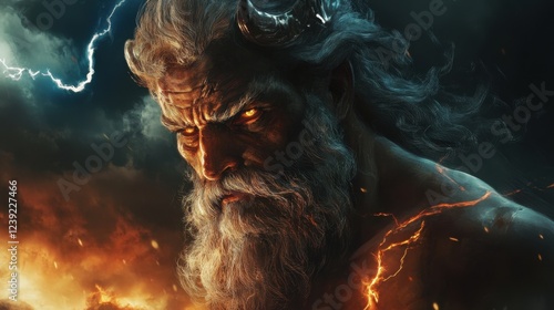 Powerful Godlike Being With Horns and Glowing Eyes