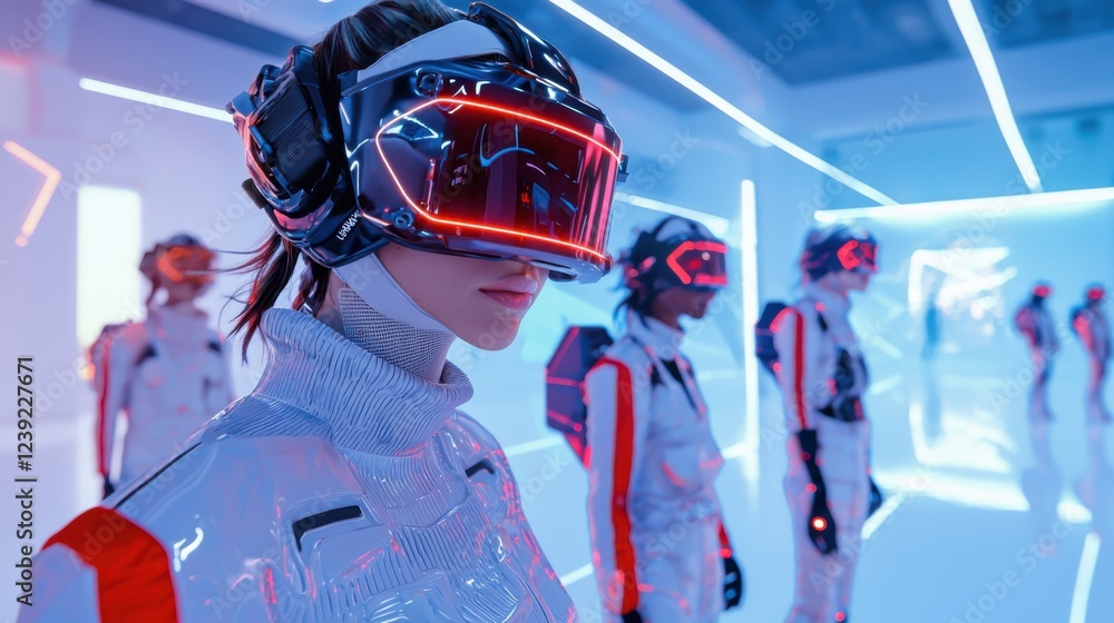 Fototapeta premium Futuristic fashion show virtual runway gigapixel display neon environment high-tech viewpoint avant-garde concept