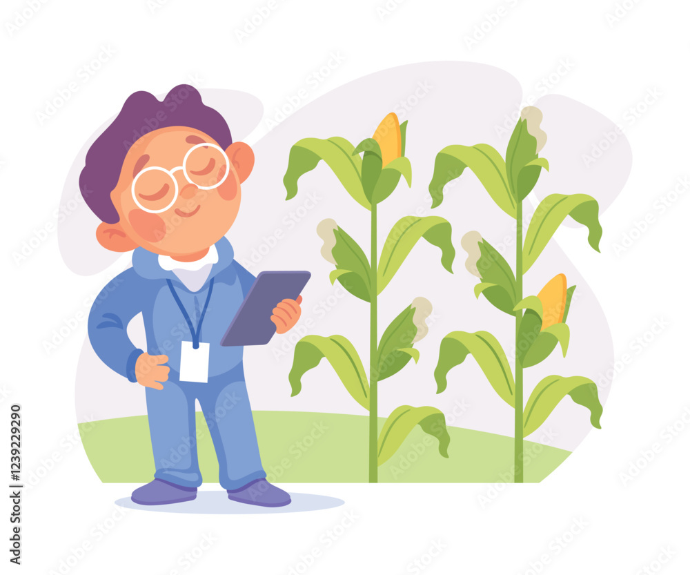 custom made wallpaper toronto digitalFarming Technology with Boy Farmer Stand with Tablet at Corn Cob Crop Vector Illustration