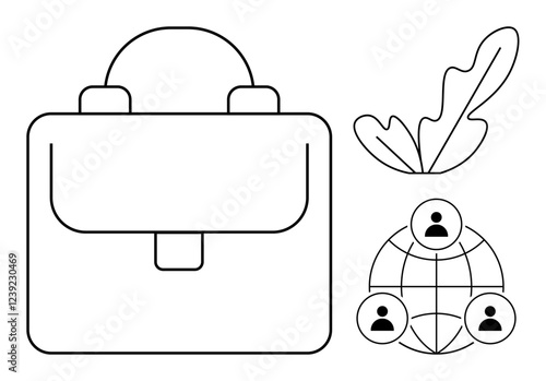 Large briefcase representing business, leafy plant symbolizing growth, and network of connected people. Ideal for business, management, networking, growth, sustainability, teamwork global