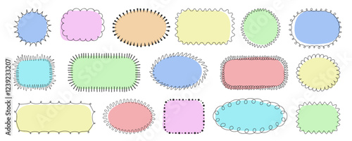 Set of hand drawn scribble frames and text boxes. Oval, rectangle, circle Playful frame collection. Great for children design fun DIY creative projects