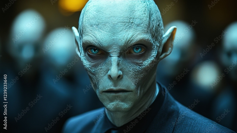 A man with a blue face and a green eye stares at the camera A man with a blue face and a green eye stares at the camera