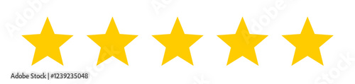 5 Yellow Pointed Stars. 5 gold star vector icon
