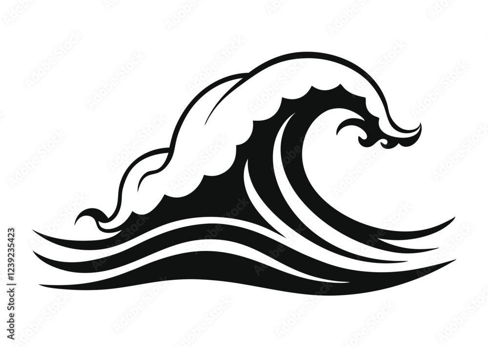 sea wave silhouette, sea wave silhouette isolated on white background. Nature ocean graphic symbol vector illustration sea wave silhouette, sea wave silhouette isolated on white background. Nature ocean graphic symbol vector illustration
