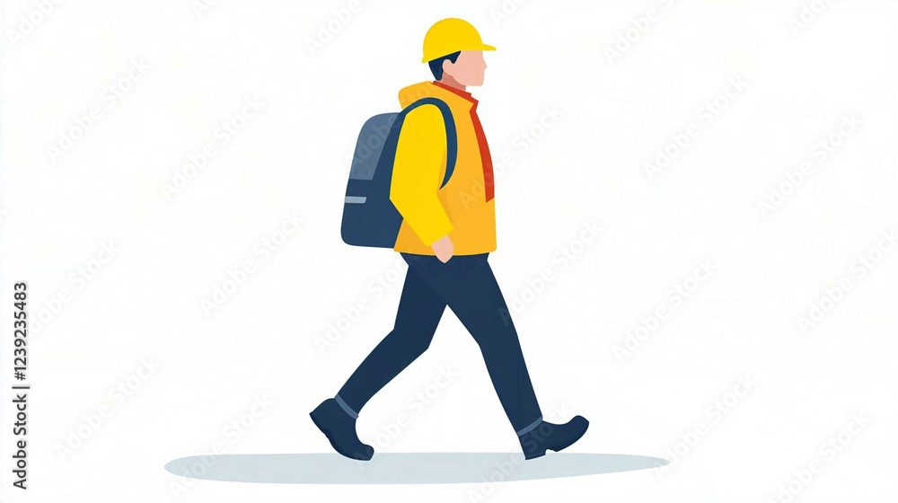 Obraz premium Cartoon Boy Builder in Yellow Hardhat and Safety Gear Working on Construction Site