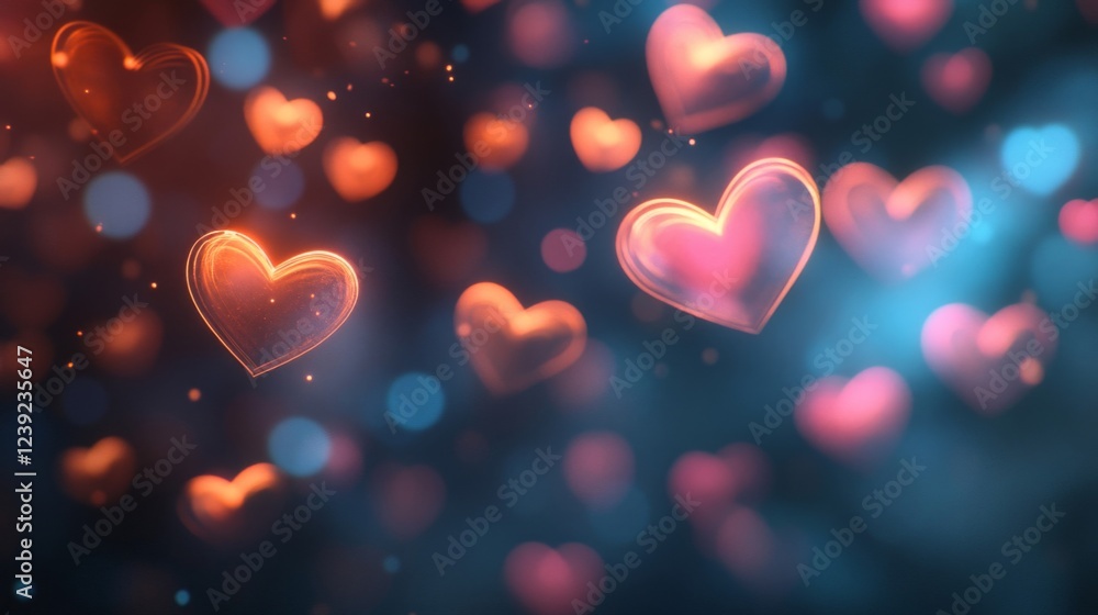 Glowing Pink and Red Hearts Abstract Background Glowing Pink and Red Hearts Abstract Background