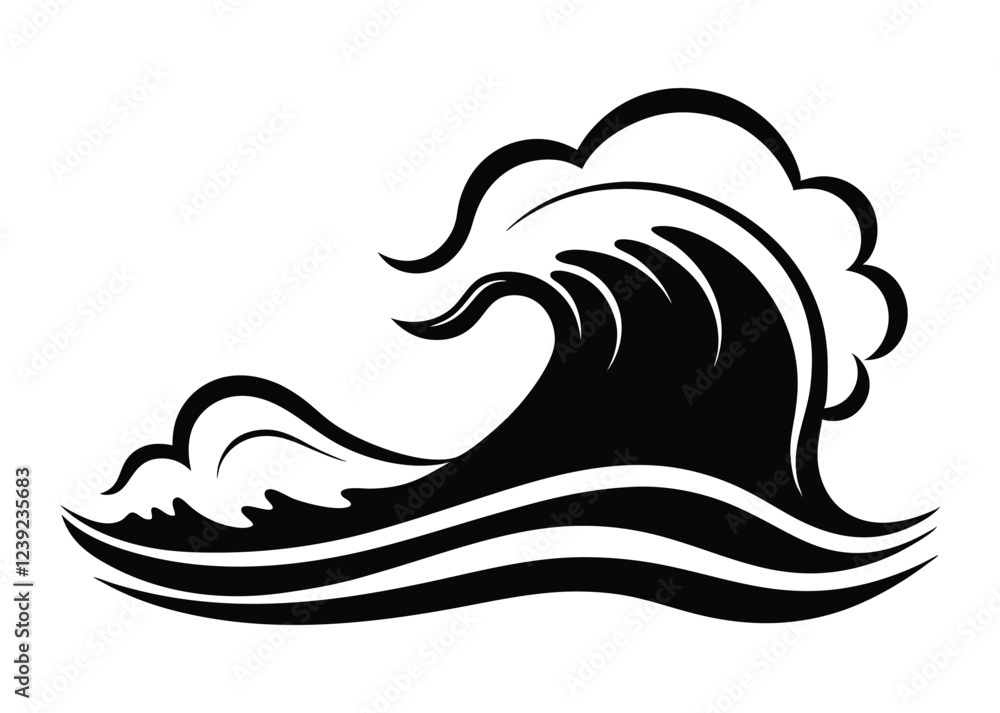 sea wave silhouette, sea wave silhouette isolated on white background. Nature ocean graphic symbol vector illustration sea wave silhouette, sea wave silhouette isolated on white background. Nature ocean graphic symbol vector illustration