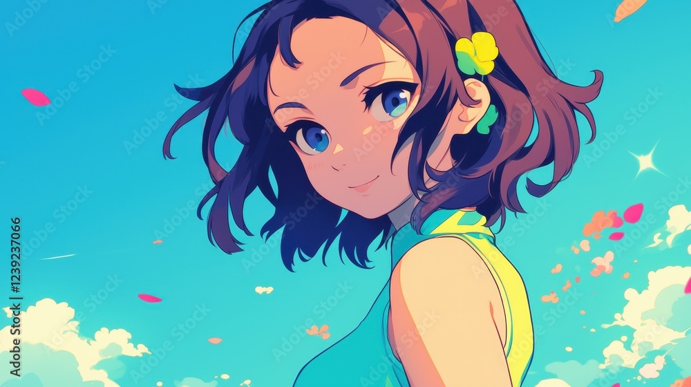Anime Girl Smiles Under a Blue Sky Anime Girl Smiles Under a Blue Sky