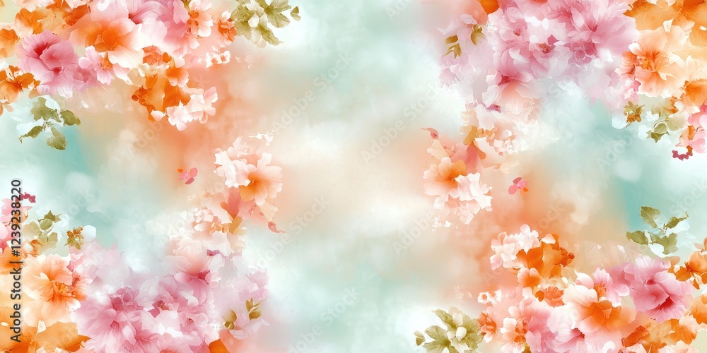 Wispy pastel peonies scattered on a serene background, exuding tranquility Wispy pastel peonies scattered on a serene background, exuding tranquility