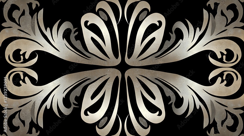 Fototapeta premium Elegant Silver Floral Design on Black Background
