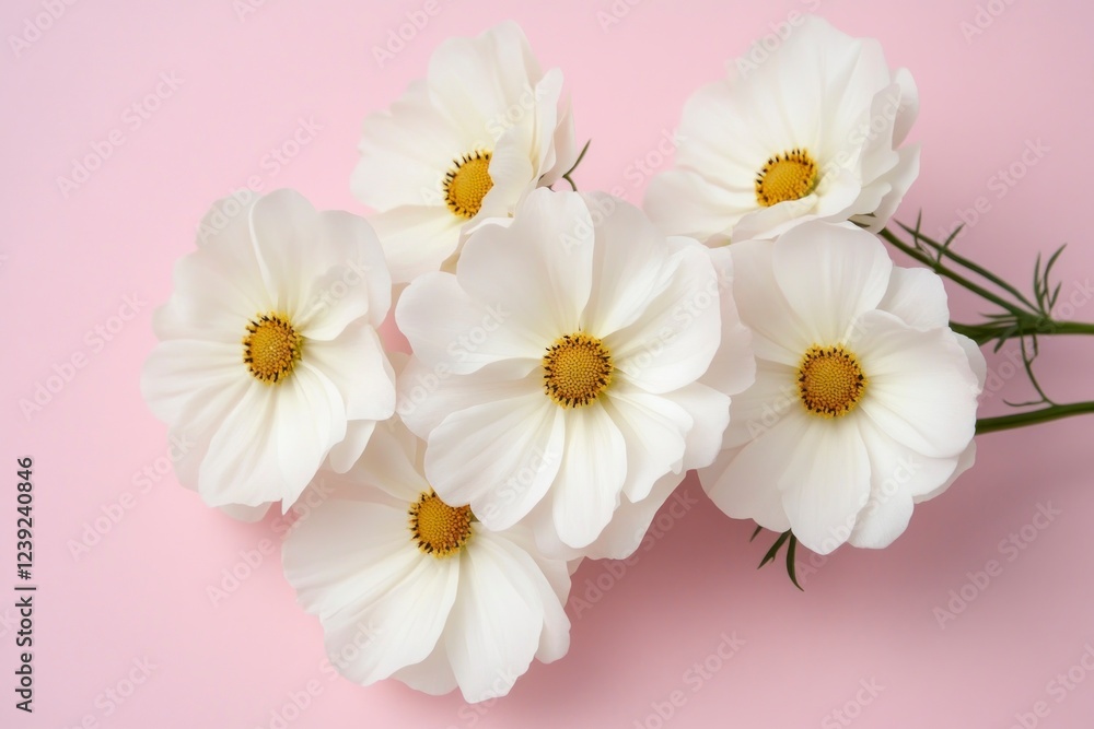 Obraz premium Elegant White Cosmos Flowers on Pink Background