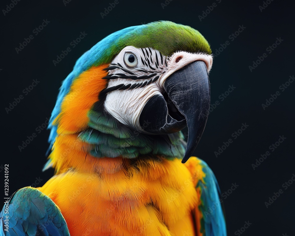 Fototapeta premium Charming Cartoon Parrot: Colorful Animated Bird with Exaggerated Beak on a Blank Background