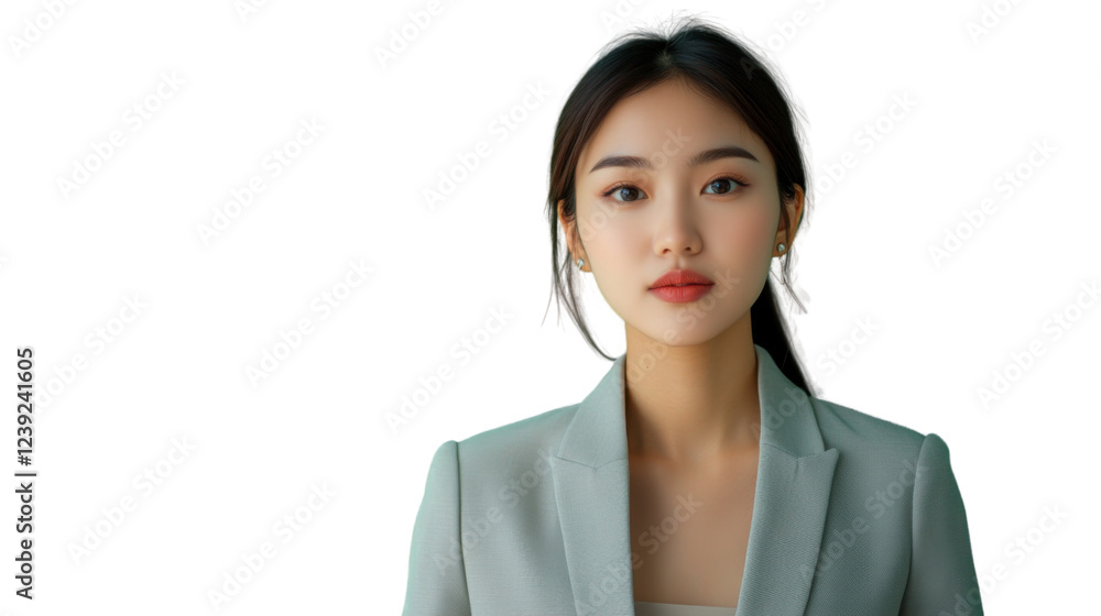 Confident young asian businesswoman posing on transparent background Confident young asian businesswoman posing on transparent background