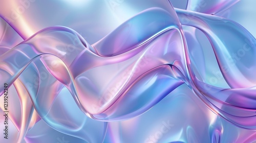 Wallpaper Mural 3d render abstract background iridescent holographic waves pastel colors shiny glass flowing forms Torontodigital.ca