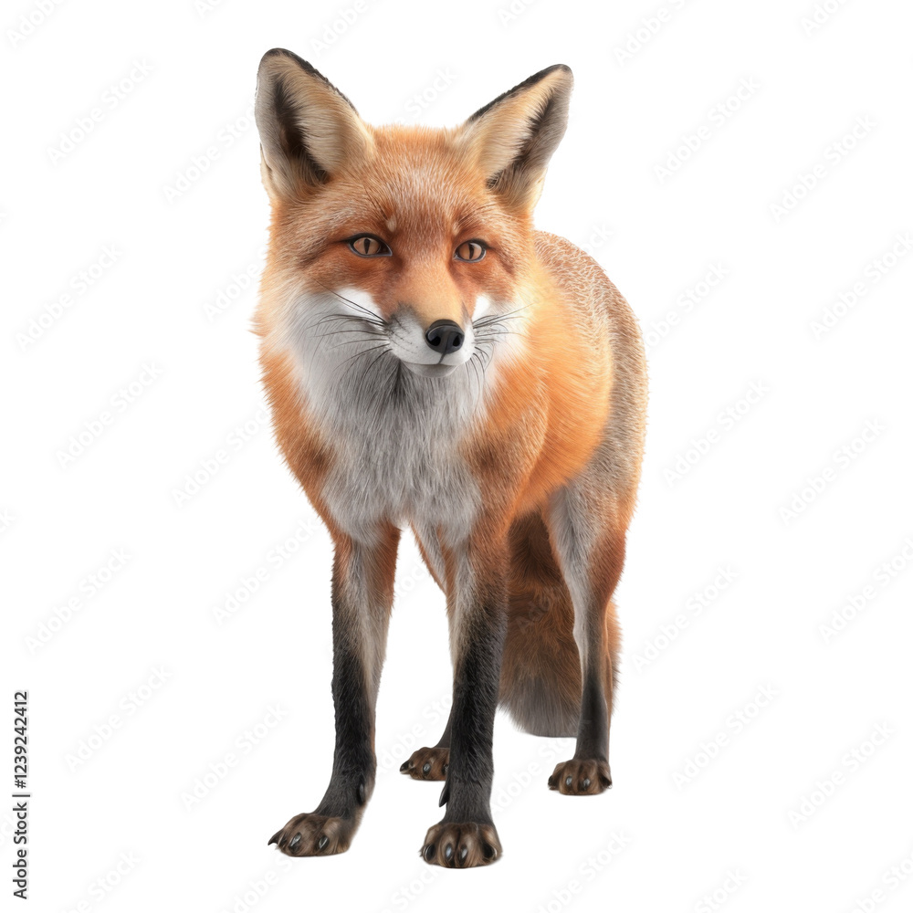 Fototapeta premium Curious red fox standing with alert ears and bushy tail