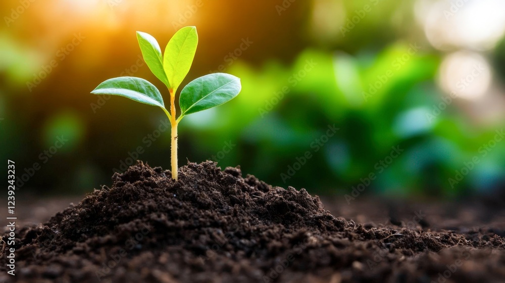 A small sprout emerges from rich soil, symbolizing growth and renewal in a serene environment, Ideal for topics related to sustainability, gardening, and nature-focused projects, A small sprout emerges from rich soil, symbolizing growth and renewal in a serene environment, Ideal for topics related to sustainability, gardening, and nature-focused projects,