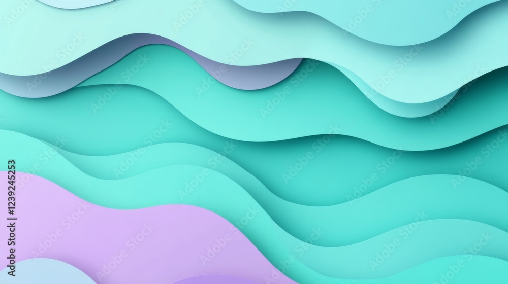 Fototapeta premium Abstract Teal And Purple Layered Paper Waves