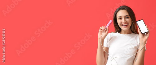 Young woman with phone and ...