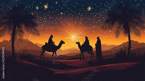 Wallpaper Mural Christmas Nativity Silhouette with Horse and Camel at Sunset in Desert Landscape Torontodigital.ca