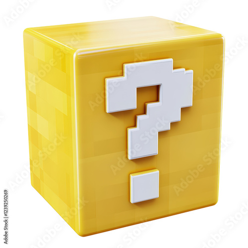 Isolated 3D Yellow Pixelated Question Mark Box