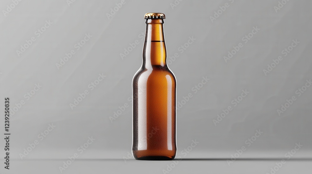 Brown glass beer bottle on gray background