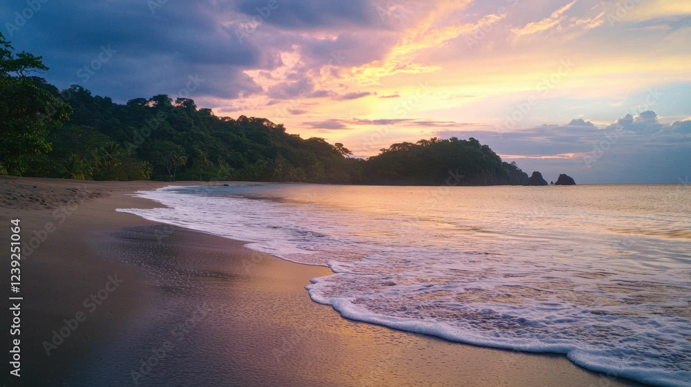 Obraz premium Tranquil Beach Sunset with Colorful Sky and Gentle Waves