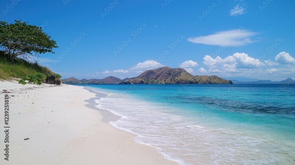 Serene Tropical Beach with Clear Blue Water and White Sand Coastline Serene Tropical Beach with Clear Blue Water and White Sand Coastline