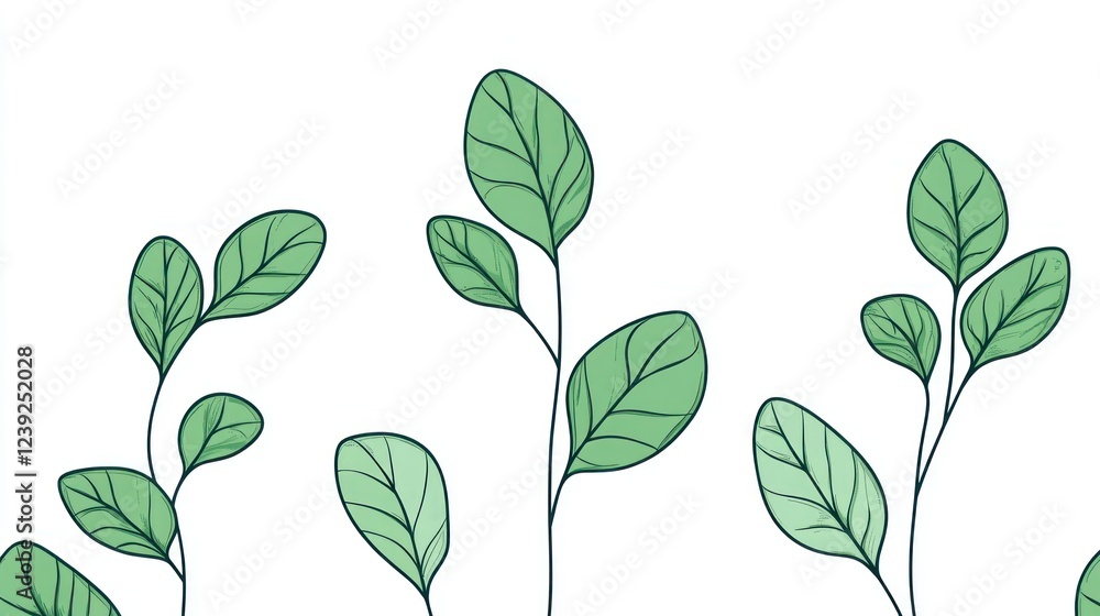 Obraz premium Green leaves illustration, nature design, white background, website banner