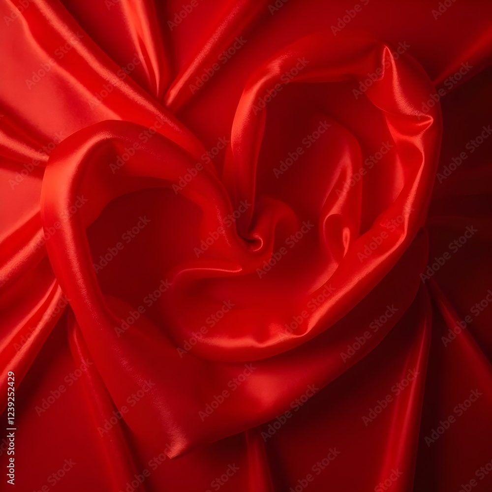 Naklejka premium RED SILK FABRIC Heart-Shaped BACKGROUND 