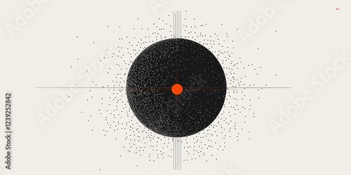 Abstract Black Circle with Orange Center, Dotted Pattern Creation, Modern Artistic Representation
