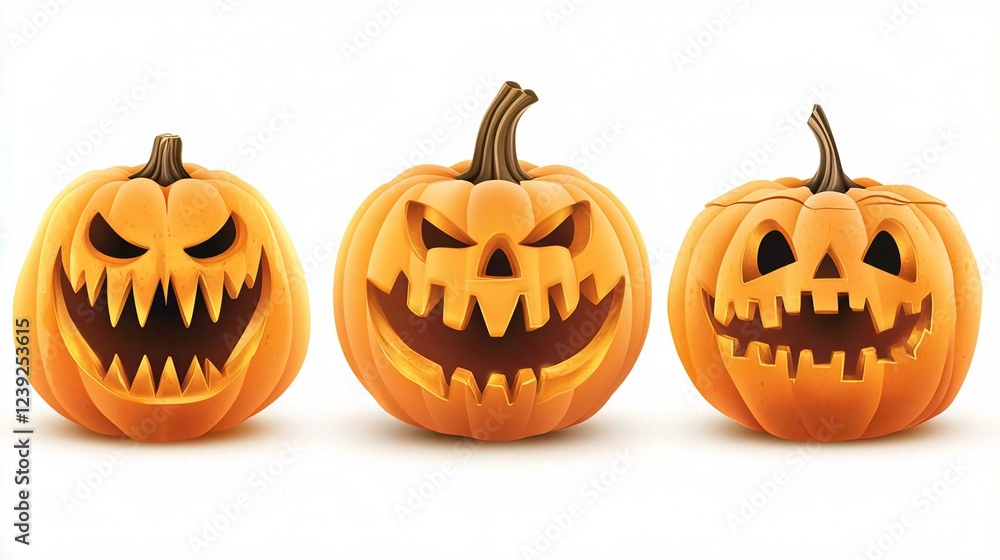 Fototapeta premium Smiling Jack-o-Lantern Halloween Decoration Isolated in Autumn Light