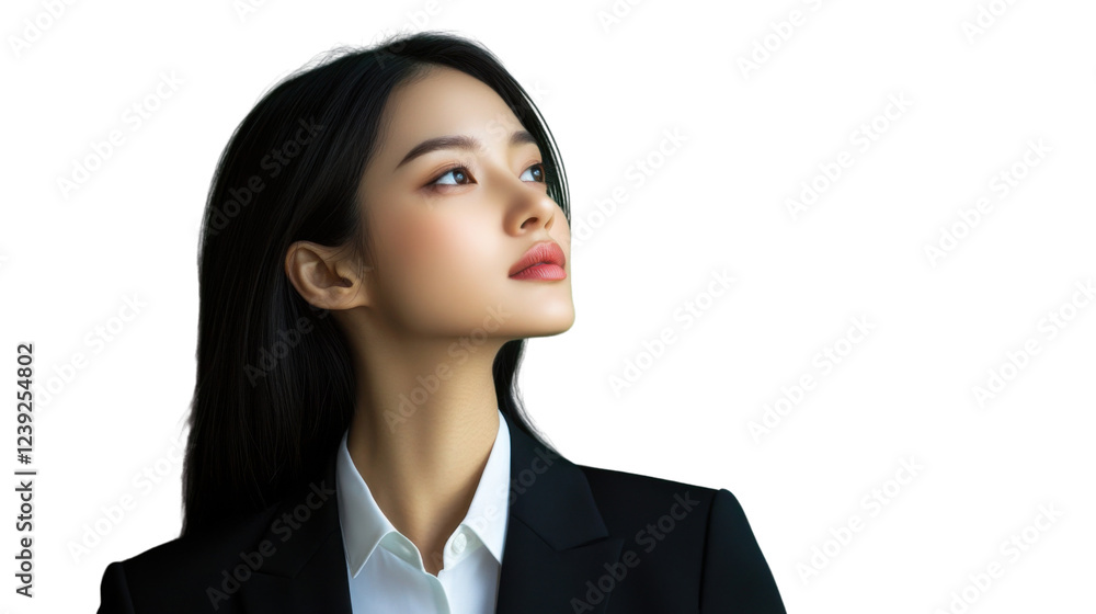 Businesswoman looking up with transparent background Businesswoman looking up with transparent background